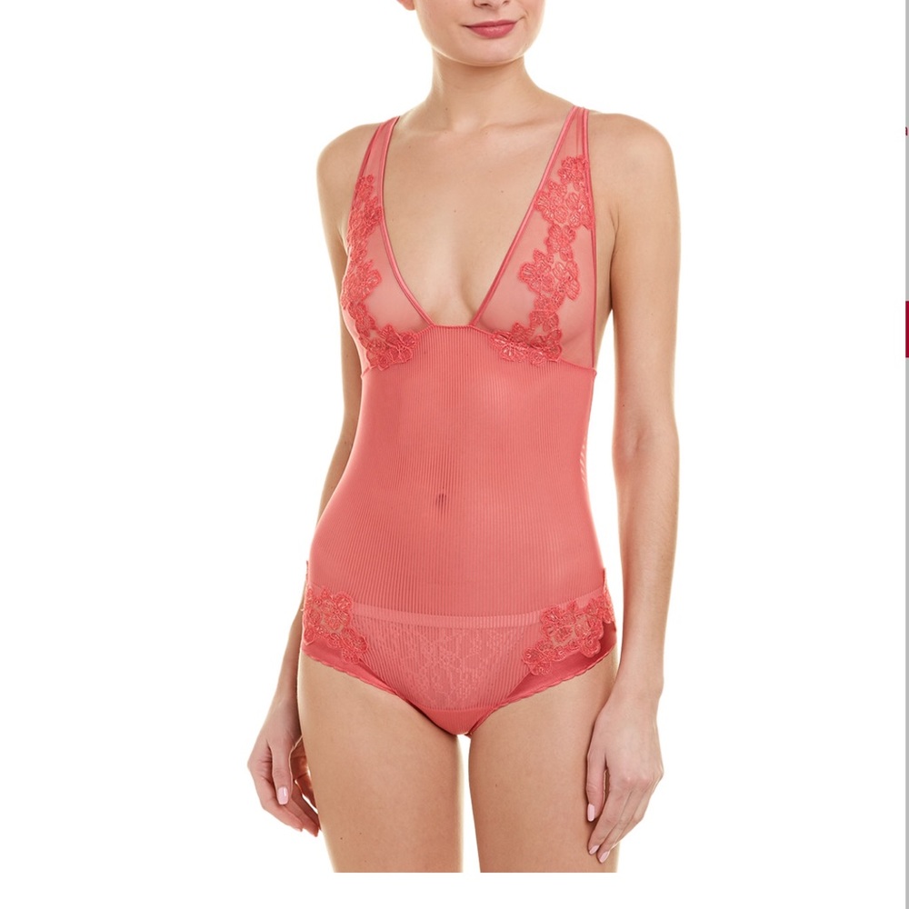 NWT~LaPerla~Pink Silk-Blend Delicate Bodysuit